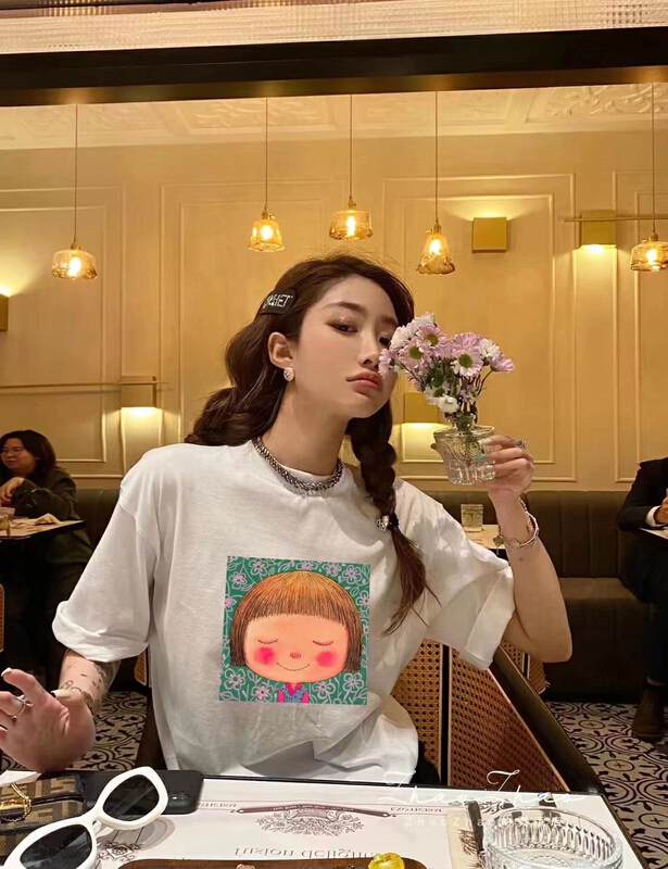 goods in stock! New in early summer! [UK Quan she] Korean little girl Stripe Print loose Pullover short sleeve T-shirt 5265# XYY