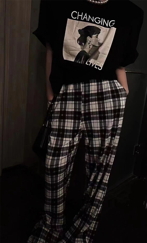 [Yan Zhen] Korean Plaid loose wide leg casual pants 63370# PCZ