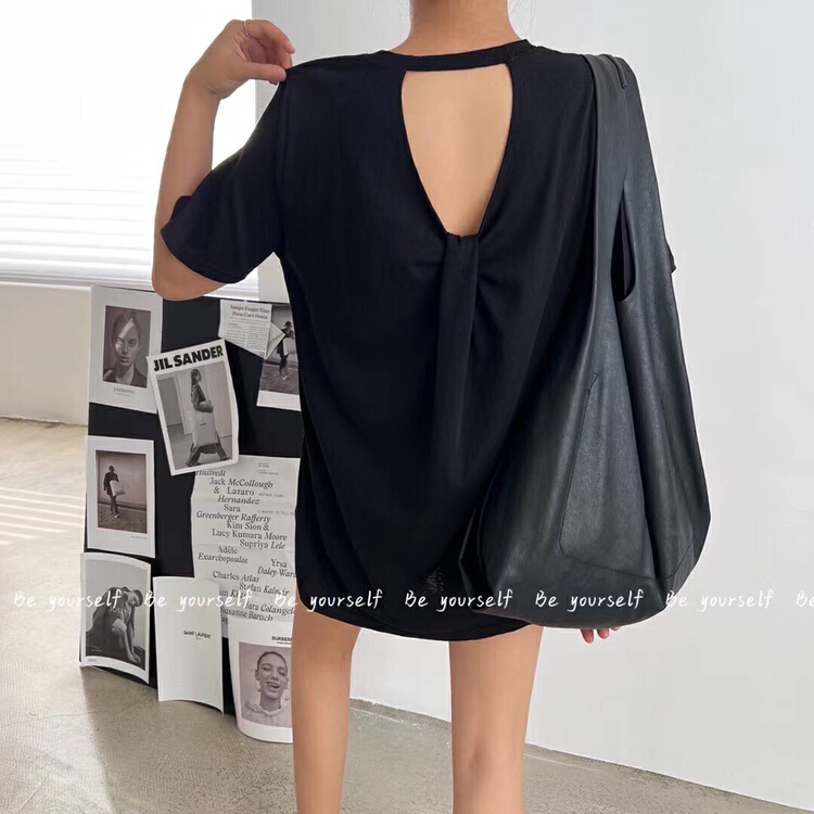 New in early summer! [be your self] Korean version simple and versatile backless care machine short sleeve T-shirt t66170# LSL