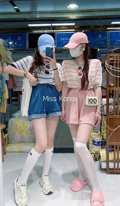 New in early summer! [Miss Korea] striped crew neck fashion sweater 6055# HBx