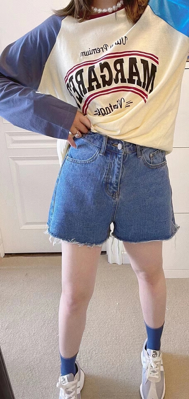 [x2 Fansi feather] high waist slim basic versatile denim shorts 10070# WTT