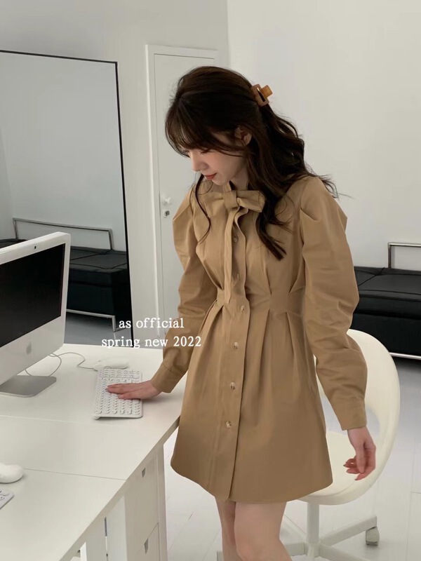 New year in early spring! [as] lace up bow single breasted dress 6495# HBx
