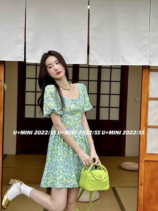 [U + Mini] floral small fresh square neck dress d0623# WPL