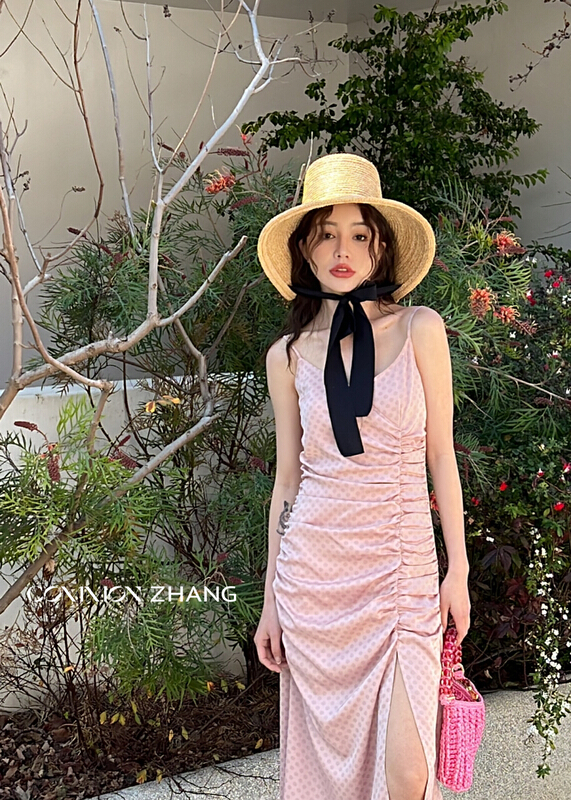 [CZ Zhang] waist narrow pleated suspender dress 62325# XYJ