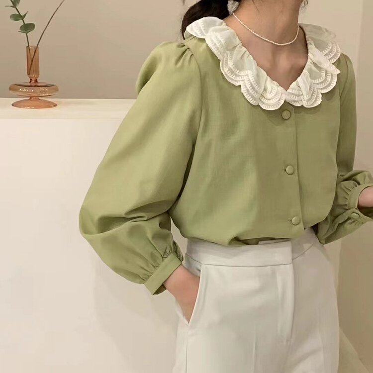 Early spring! [xiaokoujia] Korean technology splicing collar shirt 80218# WTT