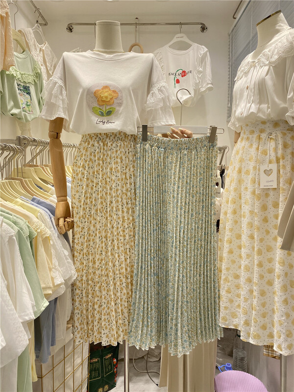 New in early summer! [purpler] Korean floral pressed long skirt 1511# hjy