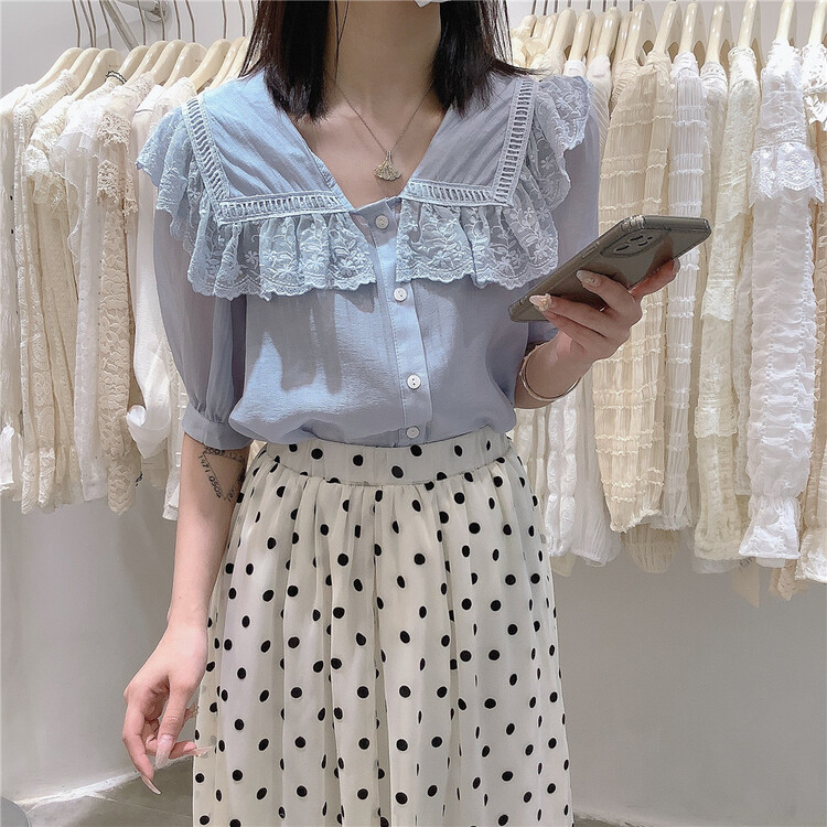 【MIUMIU】淑女氣質蕾絲排扣襯衫(只賣襯衫)  3938#  CSX