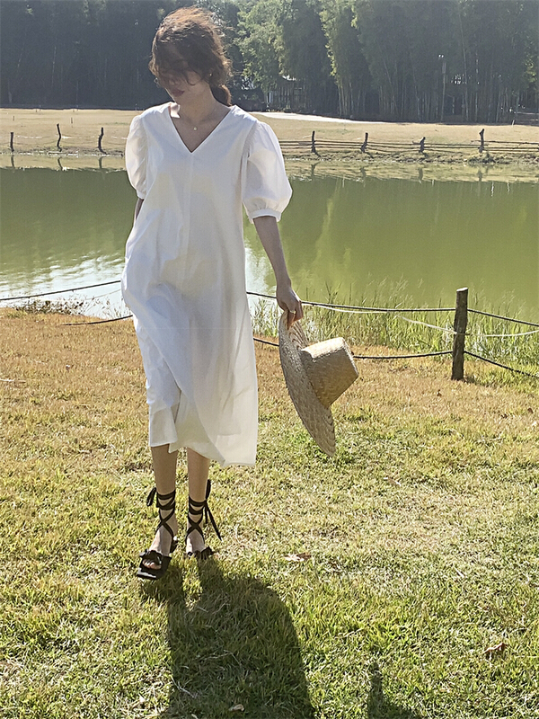 Original price 121.82! New year in early spring! [about me] V-neck lady simple dress 226405# cqw
