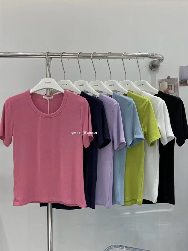New in early summer! [Miss Jia] versatile basic round neck solid short sleeve T-shirt 6616# XYY