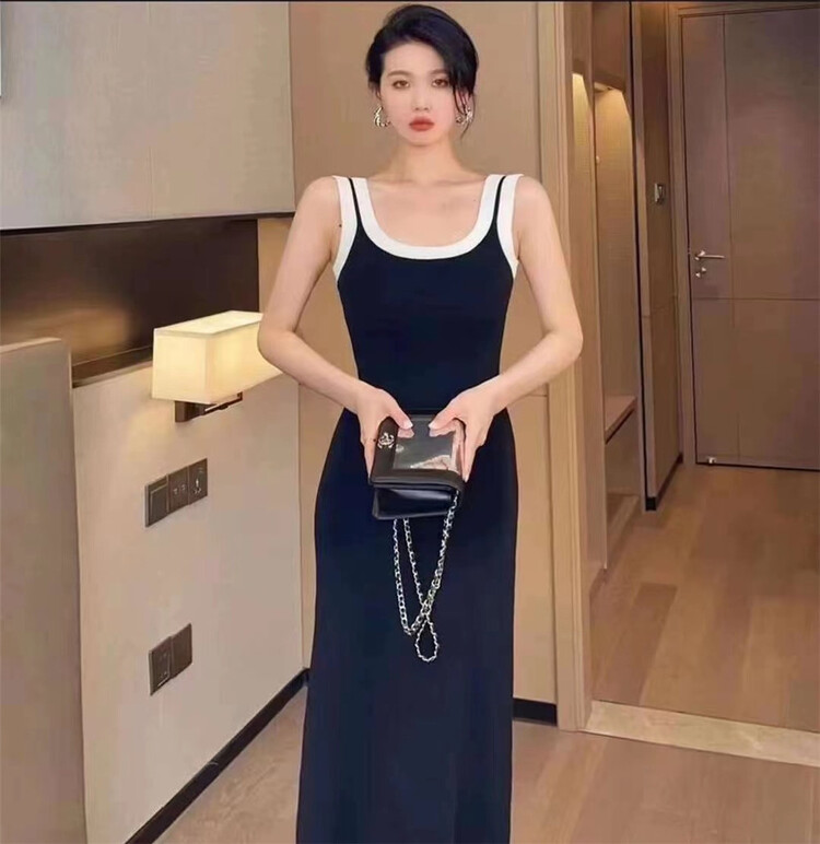 [semi plain] fashionable casual color contrast lace dress 018# zjy