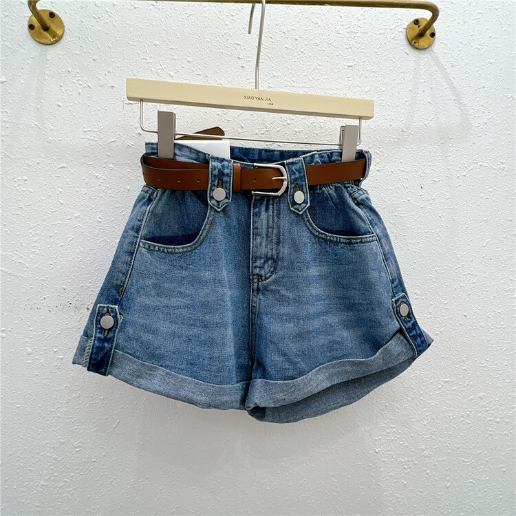 [Xiaoyan family] high waist slim denim shorts (with belt) 839# XYJ