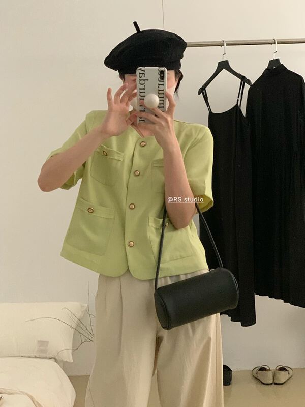 goods in stock! New in early summer! [RS] short sleeved round neck small fragrance shirt dh1055# XYY