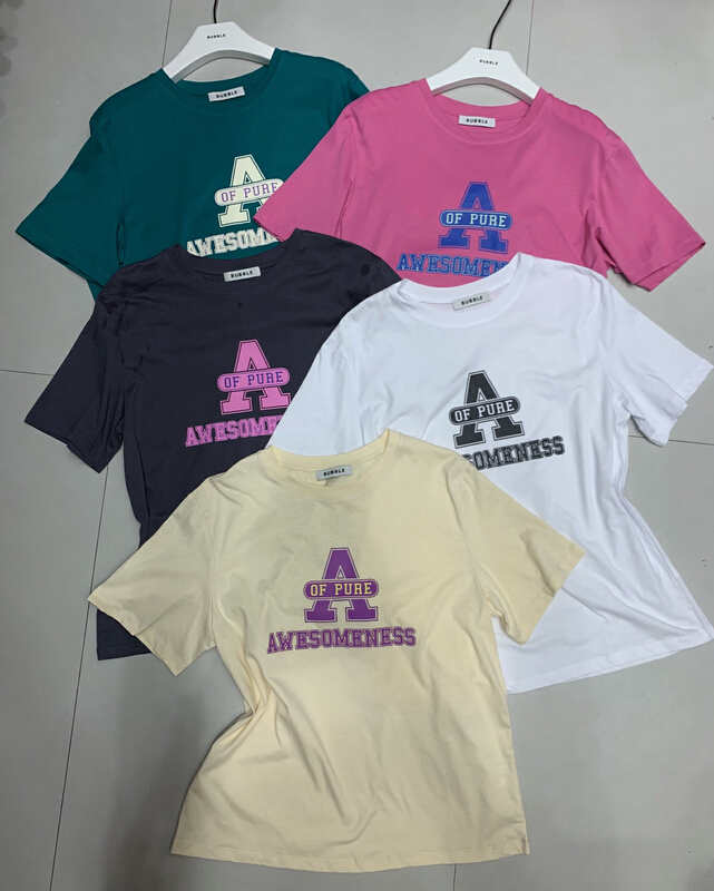 [bubble] Korean casual letter color contrast printed short sleeve T-shirt (T-shirt only) 22t097# ozq
