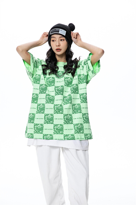 New in early summer! [Tess] printed round neck loose fashion short sleeve T-shirt stit066# ZZL