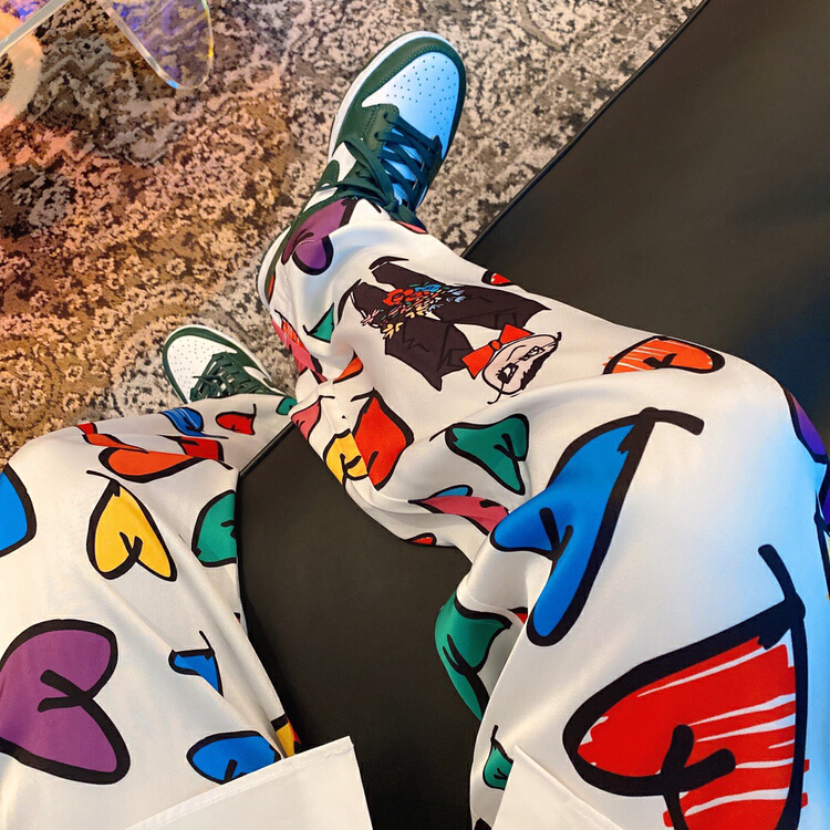 [Nancy] art graffiti hand-painted love printed casual pants q6200# WPL