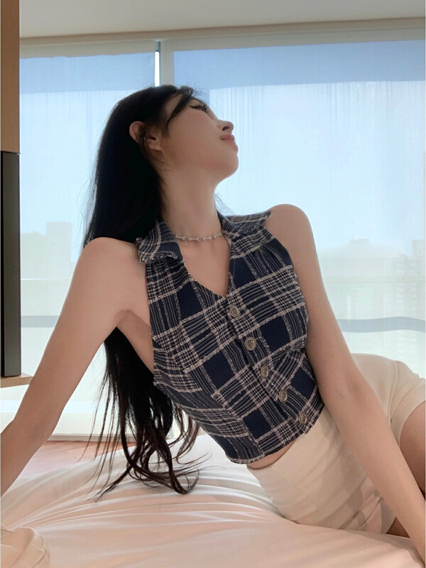 [millet +] Lapel neckline Plaid versatile vest / sling 1066# WPL