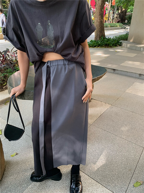 Original price 99.00! [YST] fashionable contrast color slit skirt f8024# XJ