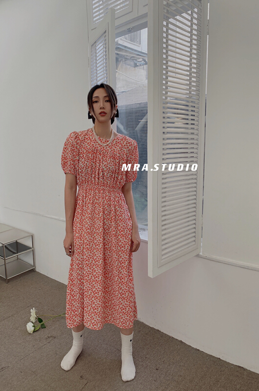 [MRA] Korean Style Floral waist dress l1017# zxl