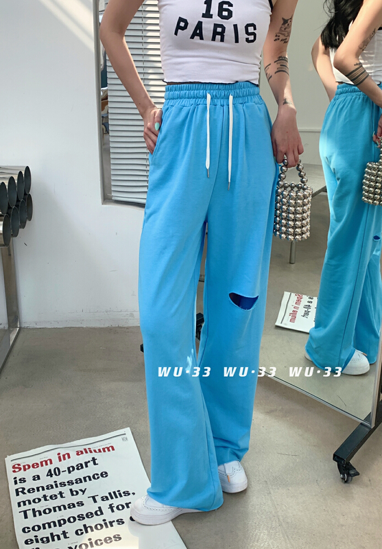 [Wu. 33] fashion casual pants 22271# WTT with hole Drawstring