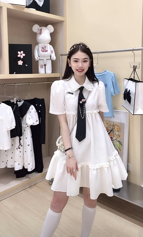 New year in early spring! [Feimao Philippine cat] Korean Pullover Pleated Dress (with tie) ym-9741# LSL