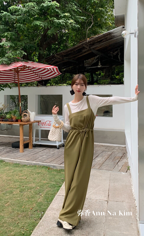 New year in early spring! [Mi Xiang] simple slim bottomed shirt + suspender Jumpsuit (with waist rope) 5030# hjy