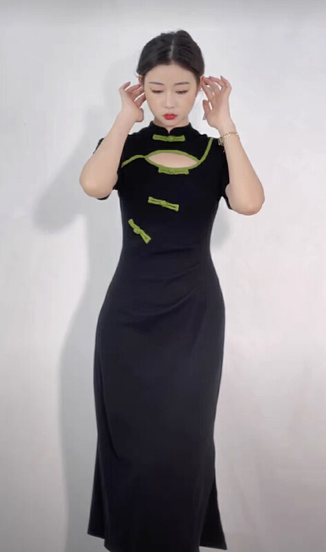 [Yingying new clothes] new national style improved cheongsam pure style slim dress 7418# Cl