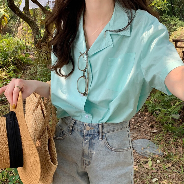 New in early summer! [miss sumey millet] simple casual one pocket shirt 2377# HBx
