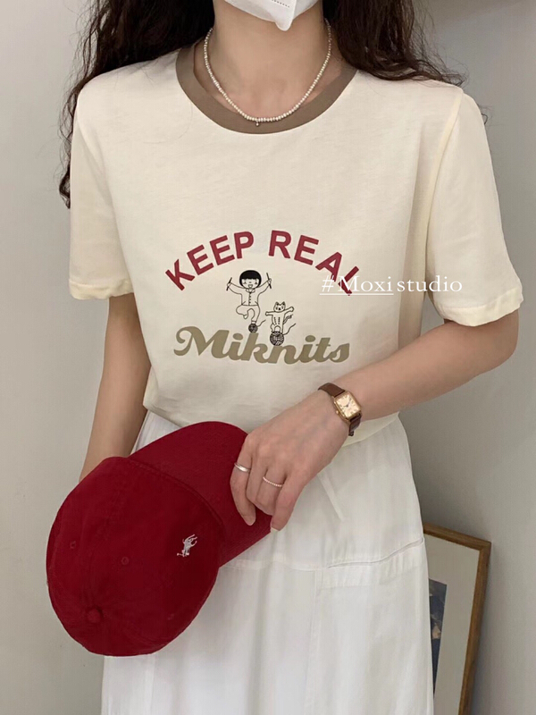 New in early summer! [Moxi] simple Korean versatile contrast short sleeve T-shirt 1665# XJ