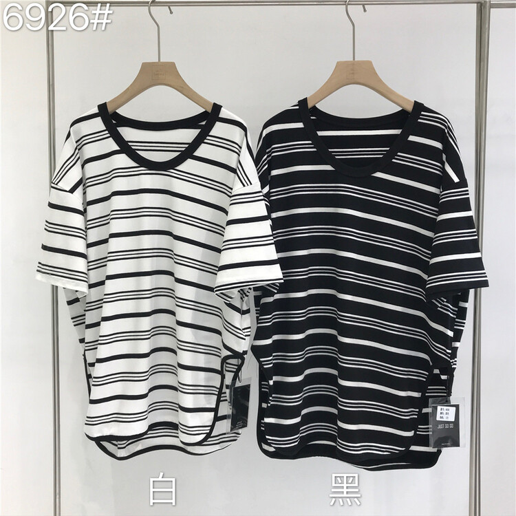 New in early summer! [just soso] simple foreign style stripe versatile short sleeve T-shirt 6926# CLS