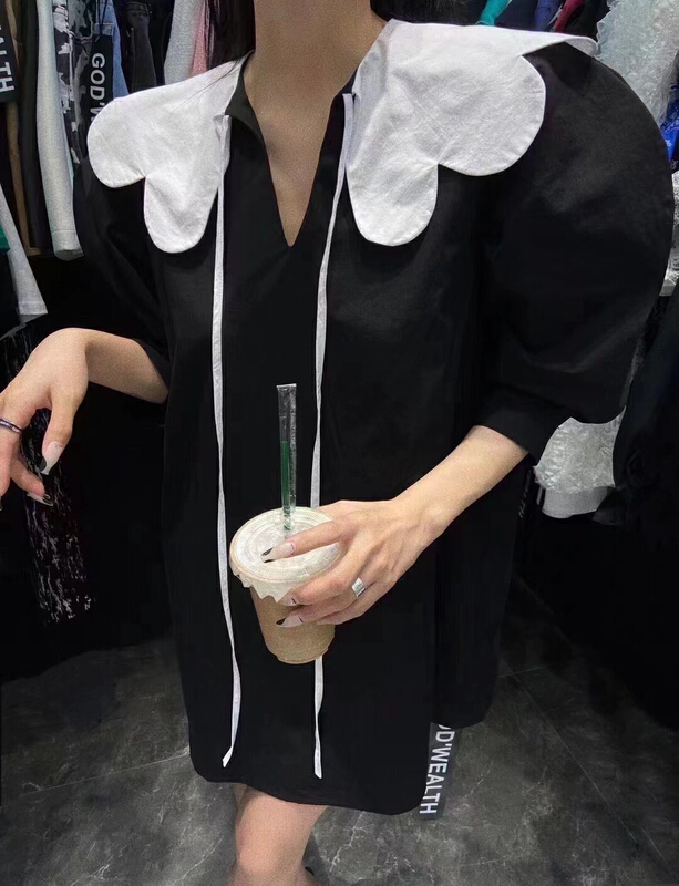 [lidada] contrast color doll neck Korean dress 2968# HBx
