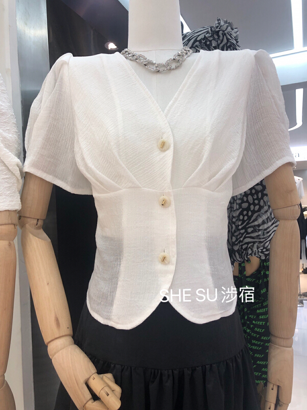 [she Su] Western style single breasted V-neck shirt 2209# zxx