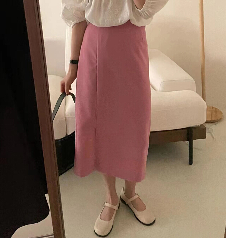 New in early summer! [love] solid color versatile straight tube split thin skirt s1199# HBx