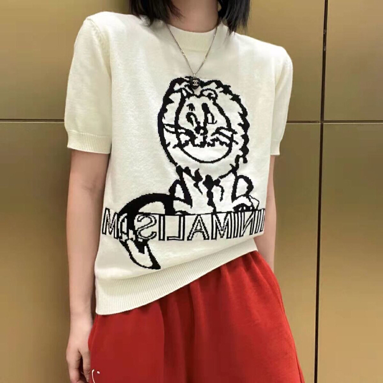 [TZM] lion jacquard short sleeve sweater l20023# LSW