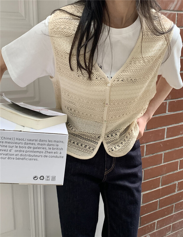 [new post] Korean solid color hollow out breasted vest np7815-b2# cqw
