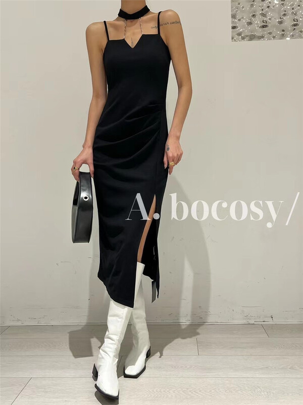 [Hb] Korean design sense medium and long slim neck dress (with neck slits) 8213# PCZ
