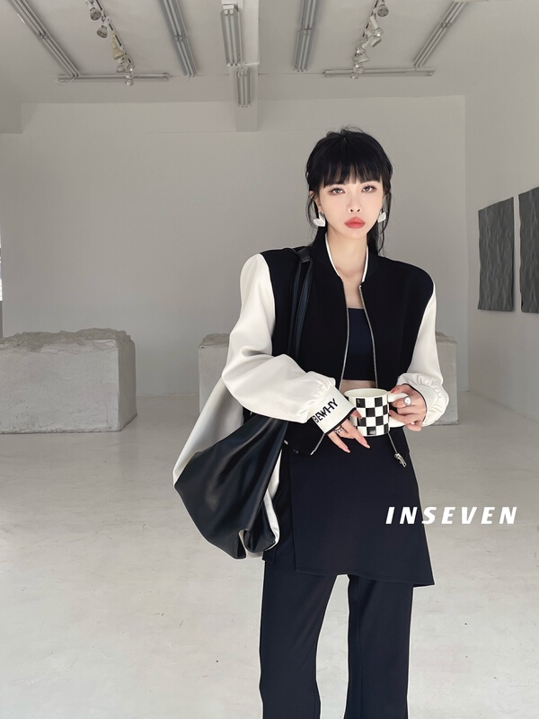 [inseven] trendy casual splicing versatile Baseball Jacket 23656# ozq