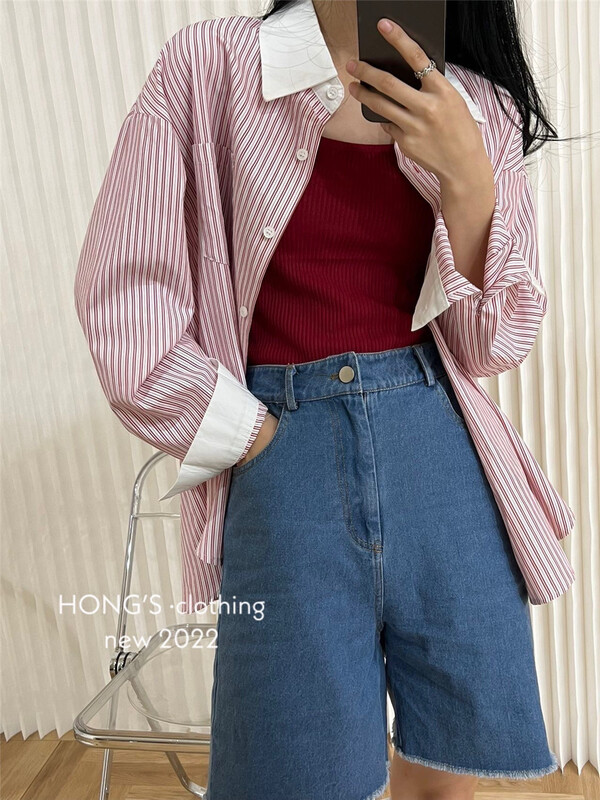 New year in early spring! [Hong's] striped fashion Korean shirt (shirts only) 1630# ll
