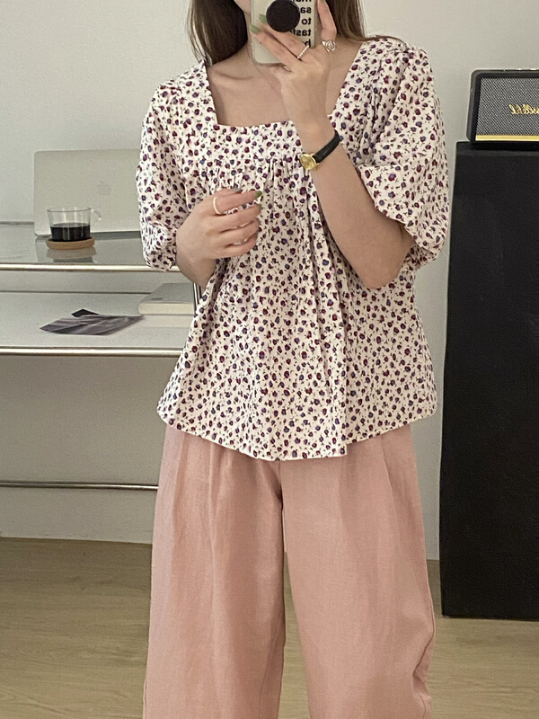 [tototellme] Korean version simple floral blouse 24135# HBx