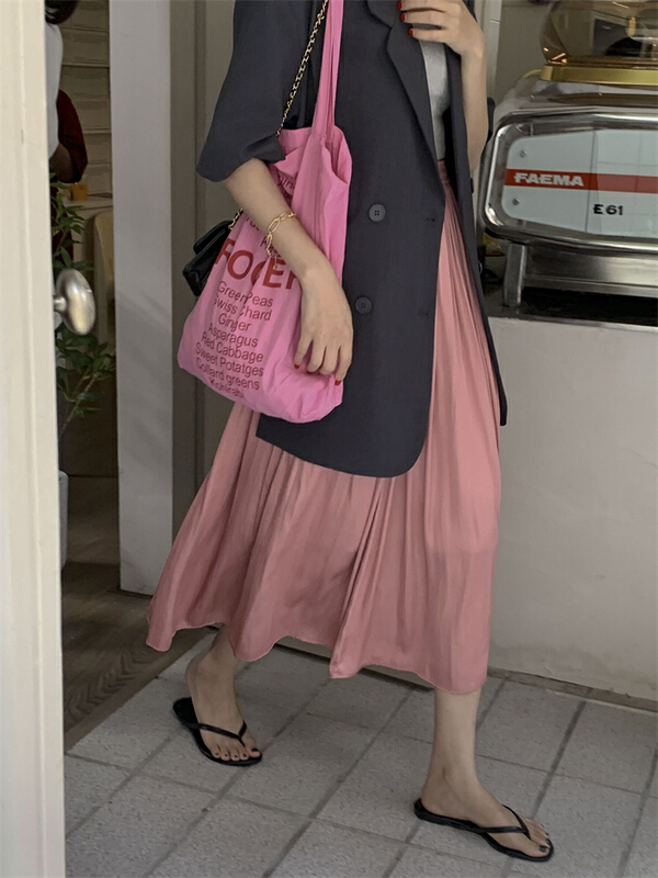 [about me] fashion versatile elastic waist A-line skirt 216015# cqw