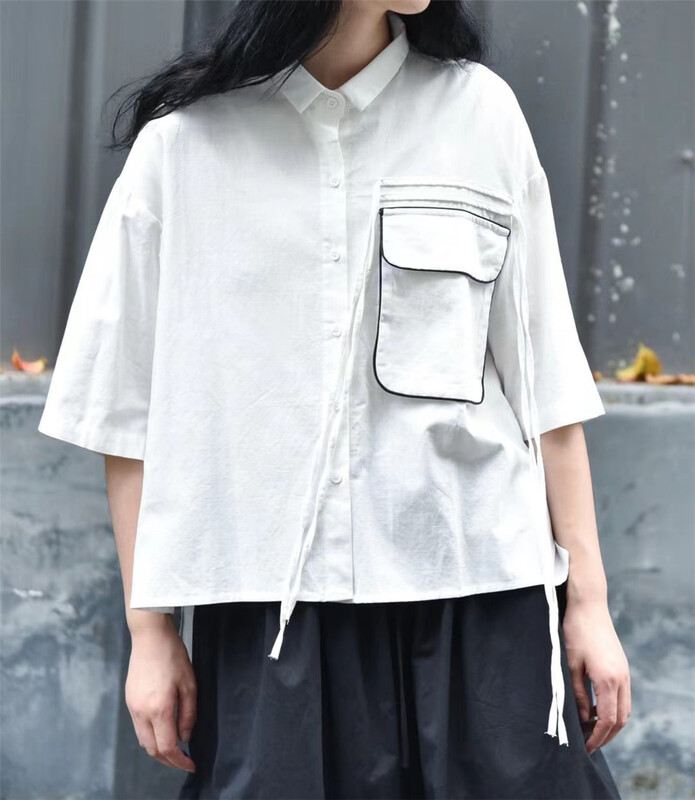 New in early summer! [three and two out] Korean version bright line patch pocket shirt 99035# XYY