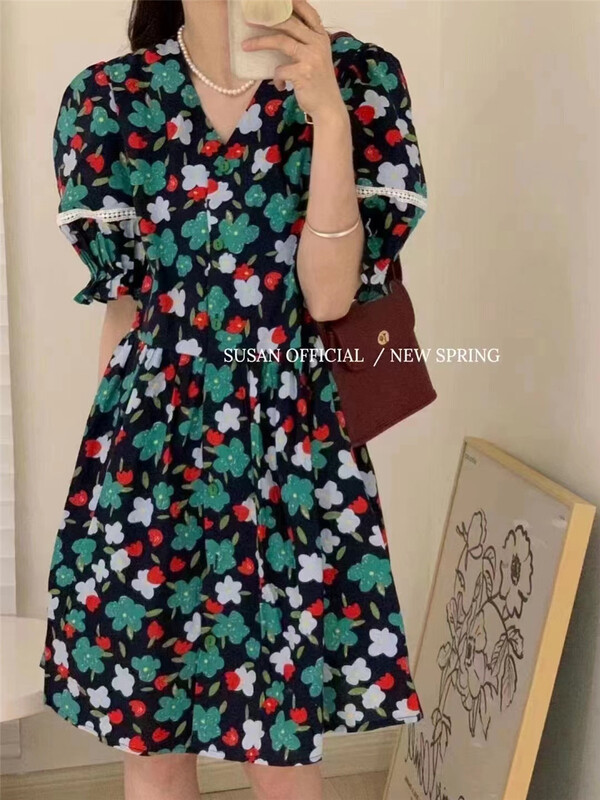 [Susan] V-neck vintage floral dress 18285# LSW
