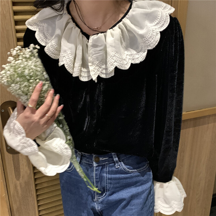 New year in early spring! [free Valley] Vintage velvet design feeling foreign style shirt 4667# LSW
