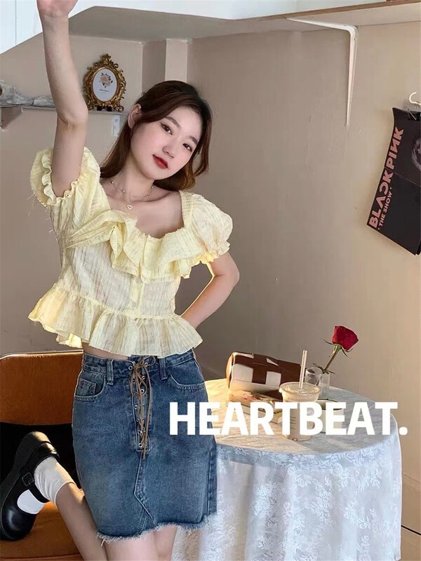 New in early summer! [Heartbeat] French style square neck shirt 3137# L