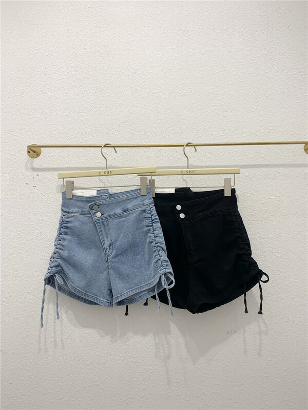 [u.she] Korean drawstring design slim denim shorts 82961# cqw