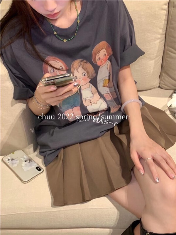 [chuu] Korean casual printed short sleeve T-shirt 61176# HBx