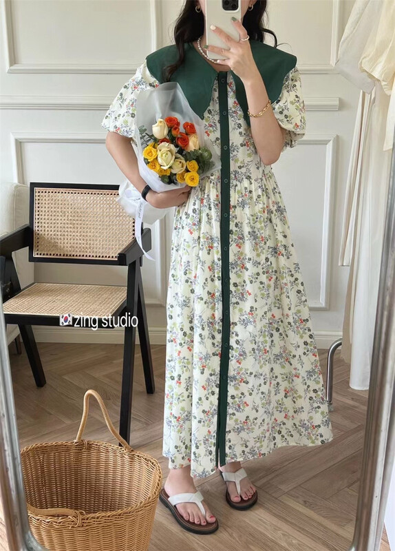 New in early summer! [zingstyle] Korean style large lapel floral dress w1326# HBx
