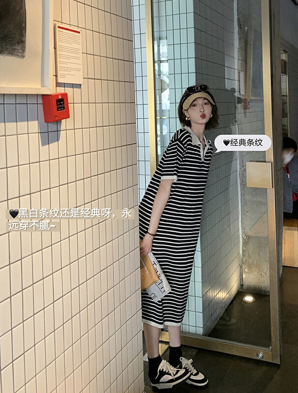 [y.jia EJA] Korean loose stripe polo collar dress ys7-220# PCZ