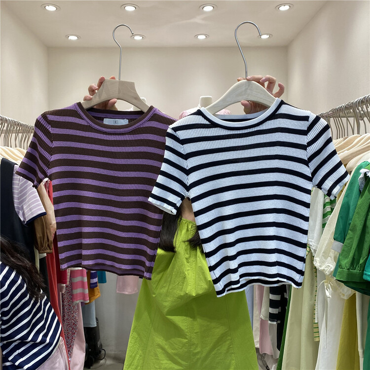 【E】 Korean round neck stripe sweater 18088# XYY