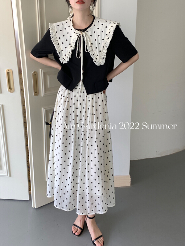 New in early summer! [neeko] simple casual light cooked style blouse + gentle wave point skirt suit (with shawl) 3510# PCZ