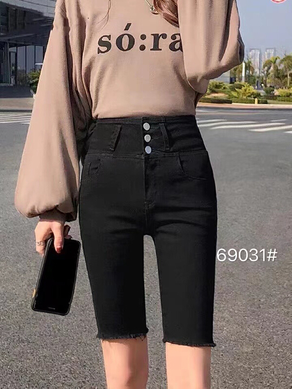 [lsjd] elastic high waist 5-point riding denim shorts 69031# WTT